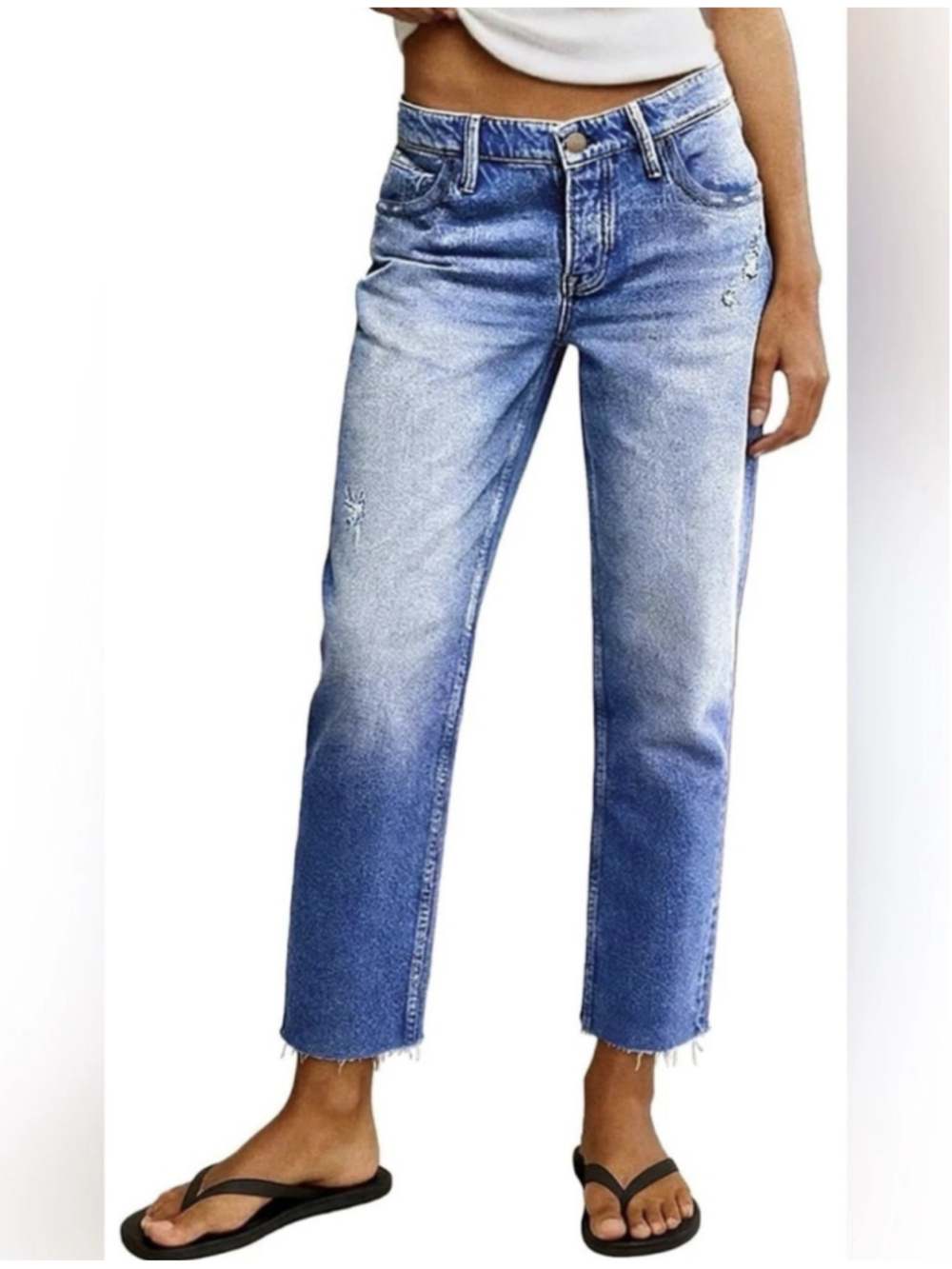 Flamingals Distressed Denim Cropped Leg Capri Jeans Size M